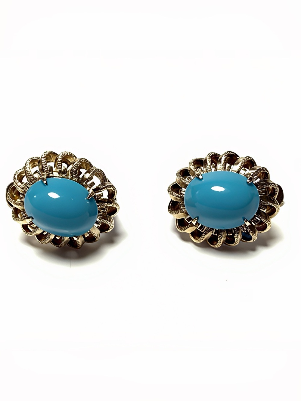 Source Unknown Earrings with Turquoise Blue Cabochons